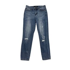 Judy Blue Women's Relaxed Fit Denim Jeans High Rise Dark Wash Distressed Size 28